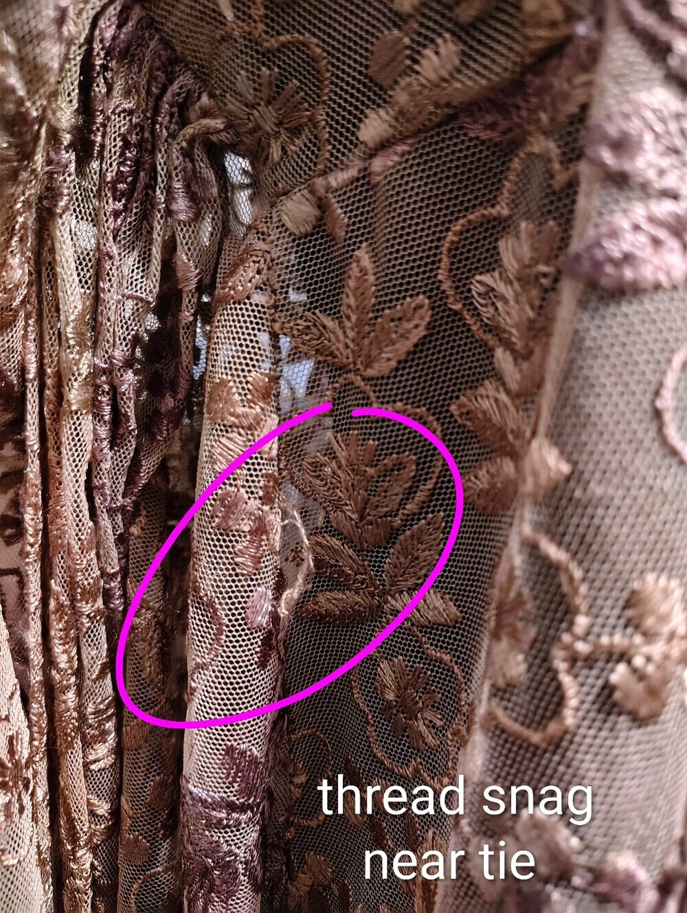 Wednesday's Child Mauve Gold Embroidery Floral Lace Dress Large Boho Vintage - Picture 16 of 16